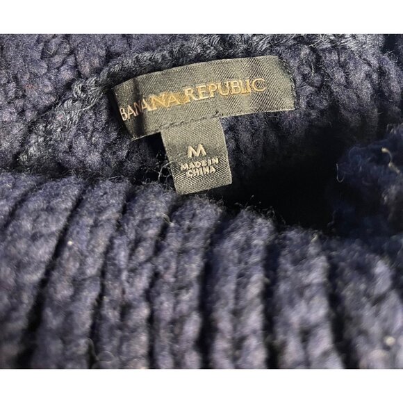 Banana Republic Navy Blue Chunky  thick Knit Recycled Wool Turtleneck Sweater M - Picture 6 of 13